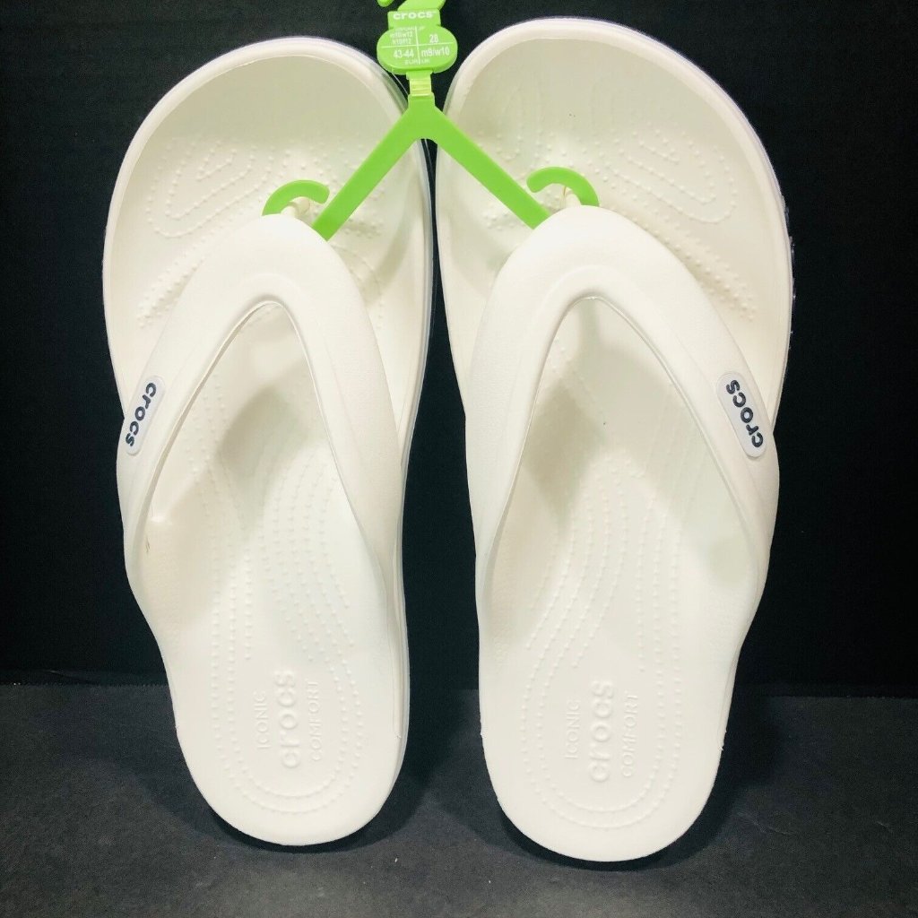 Nwt Crocs Bayaband Thongs Flip Flops Sandals Shoes White Navy Men 10 Women 12